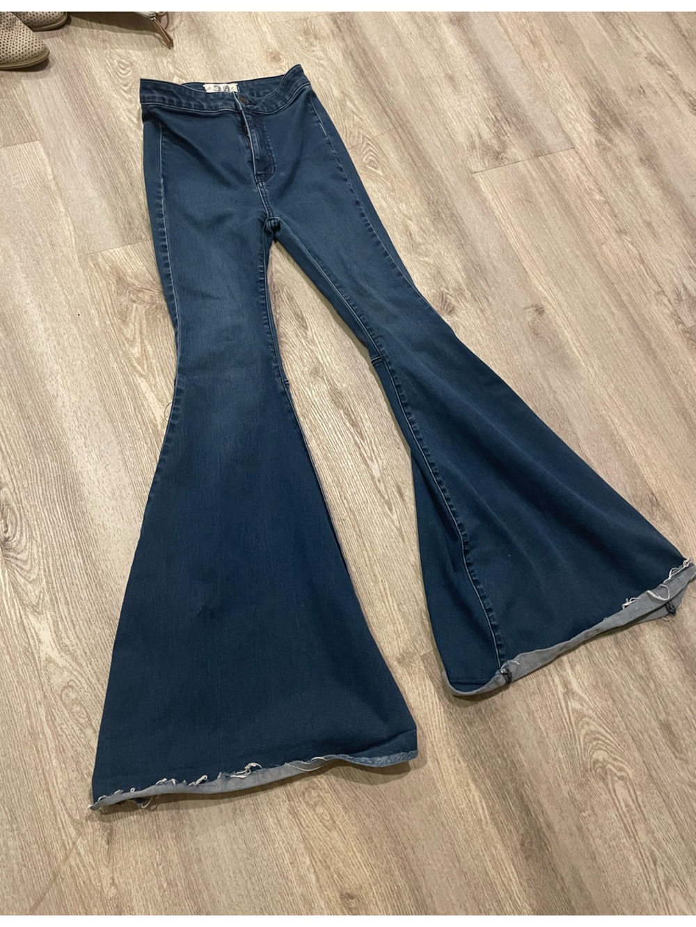 Free People Dark Navy High-Waist Flare Jeans